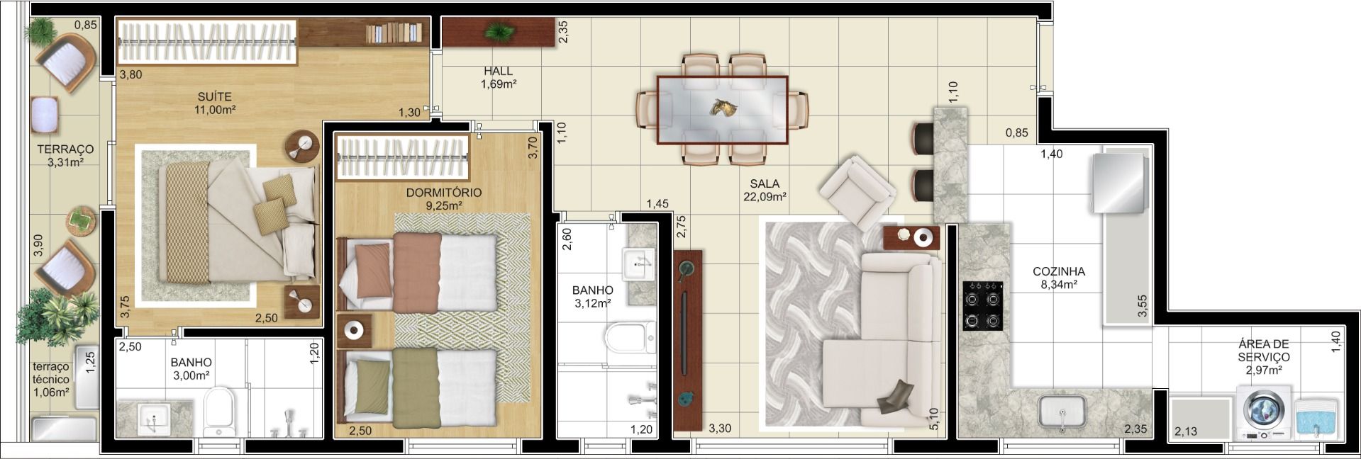 Planta residencial vale da aldeia II - duas suítes